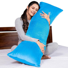 Microfiber Body Side Pillow For Sleeping For Pregnancy, Sky Blue - 53 X16 Inch | Long Cuddle Pillow For Hugging, Relaxing, Washable, Premium Velvet Outer Cover With Zip, Multipurpose Pillow