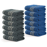 Kuber Industries Soft Cotton Face Towels 2400 Gsm | For Men & Women Easily Washable Pocket Towels & Workout Gym - Dark Grey & Blue (Pack Of 12)