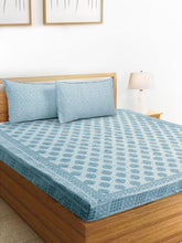 Handloom Printed Double Bedsheet For Queen Size With 2 Matching Pillow Cover | Size 90 X 100 Inches, Blue - Cotton Bedsheets For Double Bed | Soft & Smooth