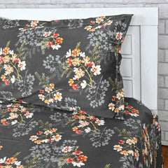 Single Bedsheet With 1 Pillow Cover - 57 X 87 Inches, Dark Grey | Designer Printed Bedsheet Set - Naturally Soft, Breathable & Skin Friendly