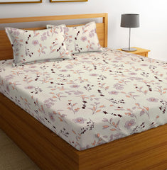 Cotton Double Bed Bedsheets With 2 Pillow Covers - 89 X 90 Inches, Off White | Summer Breathable & Wrinkle Free-Long Lasting & Soft Touch