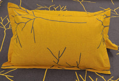 Single Bedsheet With 1 Pillow Cover - 55 X 88 Inches, Grey & Yellow | Soft & Comfortable Sleep Experience | Machine Wash In Cold Water