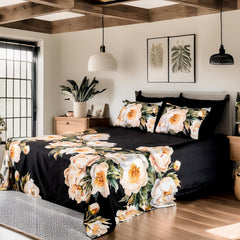 Printed Cotton Bedsheet For Queen Size With 2 Pillow Cover | 88 X 100 Inches, Black | Wrinkle Free Soft Perfect For Everyday Use