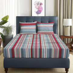 Queen Size Bedsheet With 2 King Size Pillow Covers - 88 X 100 Inches, Grey & Red | Ideal For House, Hotel, Guest Room | Soft & Breathable