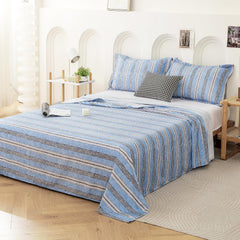 King Size Bedsheet With 2 Pillow Covers - 98 X 106 Inches, Light Blue & Cream | Summer Breathable & Wrinkle Free | Bedsheet Long Lasting & Soft To Touch