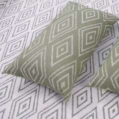 144 TC Bedsheet For Single Bed Cotton With Pillow Cover - 55 X 88 Inches, White & Sage Green | Soft & Breathable Premium Printed Design Bedsheet