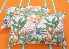 144 TC Double Bedsheet For Queen Size With 2 Pillow Covers - 88 X 96 Inches, Orange & Green | Printed Stripes & Flamingos | Perfect Gift For Anniversary, Wedding