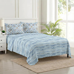 Jaipuri Design Cotton King Size Printed Bedsheet With 2 Pillow Covers - 108 X 108 Inches, Sky Blue | Ideal For Home Use & Perfect For Gifting On Weddings, Housewarmings & Festivals