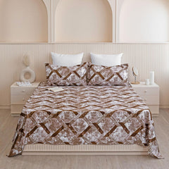 Brown King Size Bedsheet With 2 Pillow Covers - 108 X 108 Inches | Luxurious Printed Flat Sheets | Perfect For Home Decor & Gifting