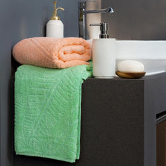 Musa Banana Bath Towels 400 Gsm | Towels With Free Bag Terry Towels Large Size | Super Soft & Super Absorbent (Peach Fuzz + Ming Green) Pack Of 2