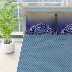 100% Cotton Bedsheet Set For Double Bed - 108 X 108 Inches, Blue | 1 Double Bed Sheet & 2 Pillow Covers - Gift For Weddings Or Birthdays King Size
