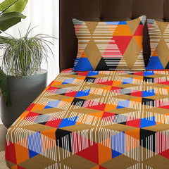 Queen Size Bedsheet With 2 Matching Pillow Covers - 88 X 100 Inches, Multicolor | All Around Elastic Fitted Breathable & Soft Touch Bedsheet