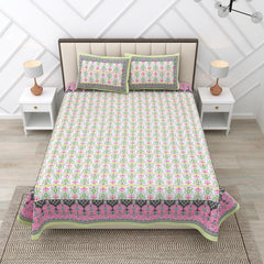 Suitable For King Size Bedsheet With 2 Pillow Cover - 90 X 108 Inches, Pink & Yellow | Soft, Breathable & Skin-Friendly Feel For Year-Round Comfort
