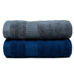 Mush Bamboo Hand Towels 600 Gsm | 100% Bamboo Gym Towel For Men & Women | Ultra Soft, Absorbent & Quick Dry Towel (Navy Blue & Grey) -Set Of 2