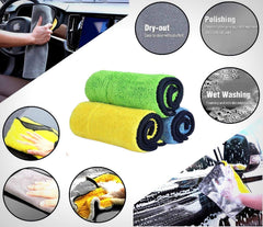 Auto Hub Microfiber Cloth 600 Gsm | Ultra Soft- Edgless & Dual Sided Microfiber Cloth Lint & Streakfree Car Cleaning Cloth - Blue, Yellow & Green (Pack Of 3)