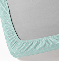 King Size Fitted Bedsheet With 2 Large Pillow Covers - 108 X 108 Inches, Sea Green & White | Soft, Breathable & Durable | Wrinkle Resistant