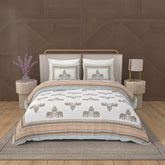 1 Queen Size Bedsheet For Double Bed With 2 Pillow Covers (90 X 108 Inches) Grey & Brown | Premium Cotton Material - Ideal For House, Hotel, Guest House