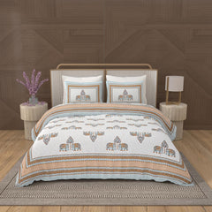 1 Queen Size Bedsheet For Double Bed With 2 Pillow Covers (90 X 108 Inches) Grey & Brown | Premium Cotton Material - Ideal For House, Hotel, Guest House