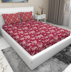 Super Soft Cotton Feel Bedsheet For Double Bed King Size With 2 Pillow Covers | 100 X 108 Inches, Red & Gold | Perfect For All Season Comfort