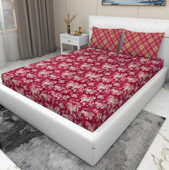 Super Soft Cotton Feel Bedsheet For Double Bed King Size With 2 Pillow Covers | 100 X 108 Inches, Red & Gold | Perfect For All Season Comfort