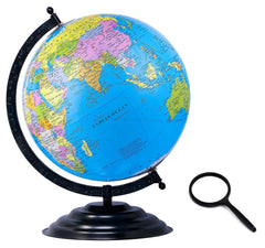Globe For Kids, Stem Steam Educational World Globe With Magnifying Glass For Kids, Office, Students - 10 Inch (Blue) Political Globe, Pack Of 1