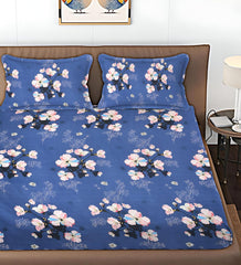 Premium Cotton Bedsheet For King Size With 2 Pillow Cover (90 X 90 Inches) Blue & Pink | Long-Lasting & Luxuriously Soft | 210 Thread Count Bedsheet