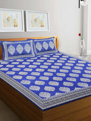 Cotton Double Bedsheet For King Size With Two Matching Pillow Covers - 90 X 94 Inches, Blue | Super Soft Breathable & Wrinkle Free