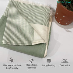 Madake Bamboo Ultra Soft & Thin Turkish Towel 454 Gsm | Quick Dry, Super Absorbent | Extra Large Bath Towel For Men & Women (Malabar Green)