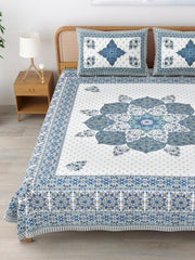 Sanskriti Bedsheet For Double Bed King Size With 2 Pillow Cover - 90 X 108 Inches, Blue & Grey | Soft, Durable & Stylish | Breathable & Skin-Friendly