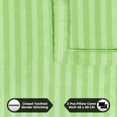 Stripes King Size Cotton Bedsheet With 2 Pillow Covers - 108 X 108 Inches, Light Green | Perfect For Home Decor, Guest House | Ideal For All Seasons