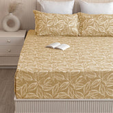 Cotton Bedsheets For Double Bed With 2 Pillow Covers - 90 X 100 Inches, Golden | Luxurious Printed Bed Sheets | Comfort Fabric Home