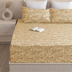 Cotton Bedsheets For Double Bed With 2 Pillow Covers - 90 X 100 Inches, Golden | Luxurious Printed Bed Sheets | Comfort Fabric Home