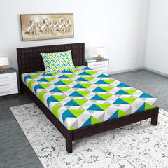 Single Bedsheet With 1 Pillow Cover - 57 X 87 Inches, White & Aqua | Designer Printed Bedsheet Set - Naturally Soft, Breathable & Skin Friendly
