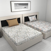 Combo 2 Single Bedsheet With 2 Pillow Cover - 57 X 87 Inches, White & Grey | 144 Thread Count Lightweight, Soft, Skin Friendly - Durable Bedsheets For Everyday Comfort