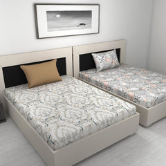 Combo 2 Single Bedsheet With 2 Pillow Cover - 57 X 87 Inches, White & Grey | 144 Thread Count Lightweight, Soft, Skin Friendly - Durable Bedsheets For Everyday Comfort