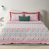 1 Queen Size Bedsheet For Double Bed With 2 Pillow Covers (90 X 108 Inches) White & Pink | Floral Print Designs - Breathable 100% Cotton Bedsheet Comfortable