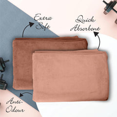 Housse Microfiber Hand Towel 400 Gsm | Premium Quality Towels Ultra Absorbent & Anti-Bacterial For Gym (Warm Beige & Rustic Chestnut) - Pack Of 2