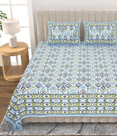 1 Queen Size Bedsheet For Double Bed With 2 Pillow Covers (90 X 108 Inches) Green & Blue | Premium Cotton Material - Ideal For House, Hotel, Guest House