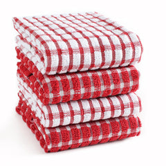 Texstyle Kitchen Cleaning Towel 400 Gsm | Soft & Absorbent Hand Towel For Kitchen Cleaning & Quick Drying Of Plates & Glasses (Red) - Set Of 4