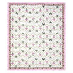 1 Queen Size Bedsheet For Double Bed With 2 Pillow Covers (90 X 108 Inches) White & Pink | Premium Cotton Material - Ideal For House, Hotel, Guest House