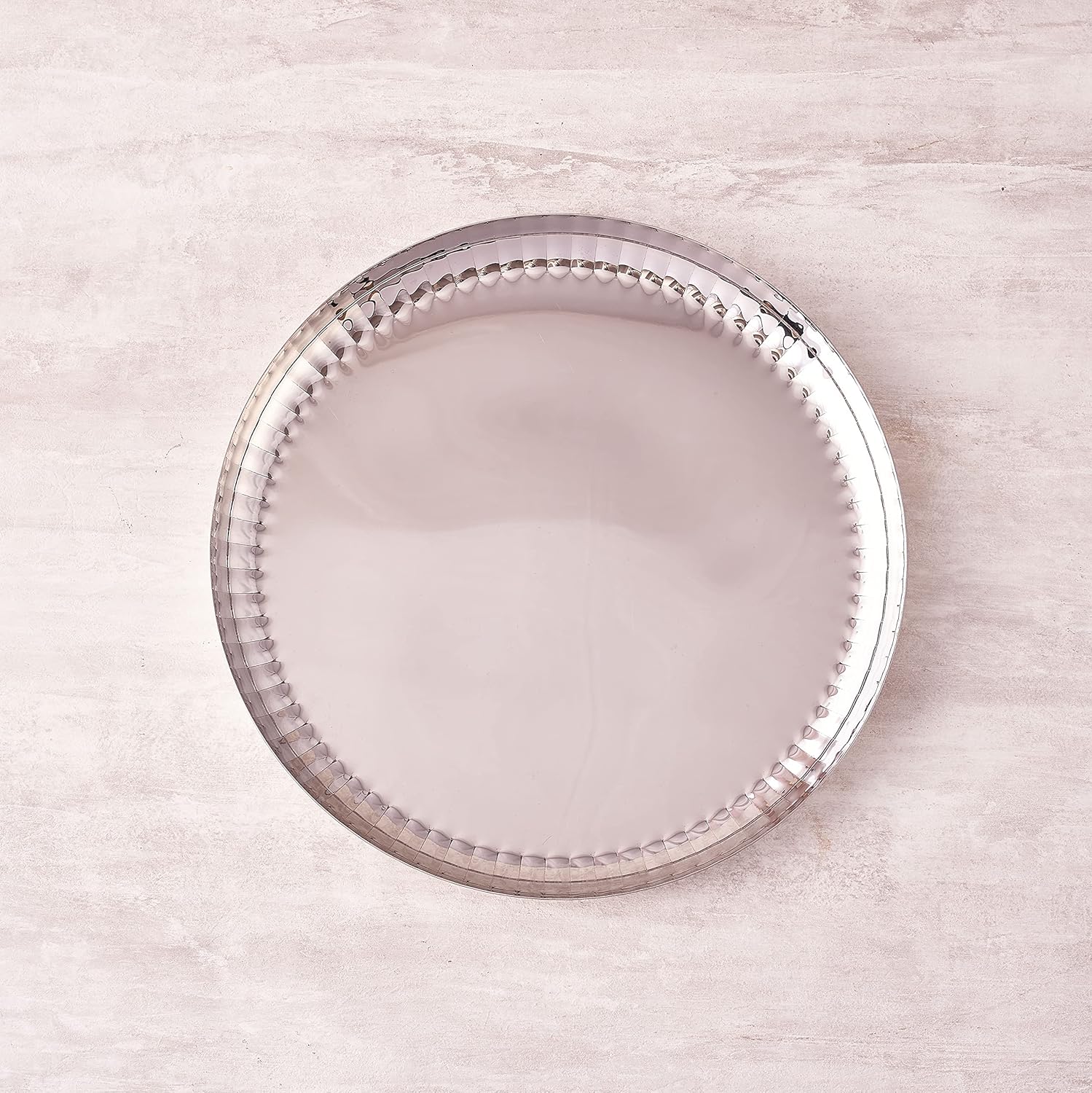 Silver Stainless Steel Serving Platter - Large, Rhythm Garden Series | Ribbed Pattern Pattern - Multipurpose Serving Tray For Sweets, Dry Fruits & Other Snacks | Serve Ware, Dinnerware & Tableware Silver Stainless Steel Serving Platter - Large, Rhythm Garden Series | Ribbed Pattern Pattern - Multipurpose Serving Tray For Sweets, Dry Fruits & Other Snacks | Serve Ware, Dinnerware & Tableware