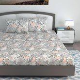 100% Cotton Double Bedsheet For King Size With 2 Pillow Covers | 108 X 108 Inches, White & Grey - Perfect For Home, Guest House, Hotel | Soft, Breathable & Comfortable
