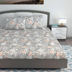 100% Cotton Double Bedsheet For King Size With 2 Pillow Covers | 108 X 108 Inches, White & Grey - Perfect For Home, Guest House, Hotel | Soft, Breathable & Comfortable
