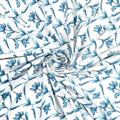 1 Queen Size Bedsheet For Double Bed With 2 Pillow Covers (90 X 108 Inches) White & Sky Blue | Beautiful Printed Designs - Breathable 100% Cotton Bedsheet Comfortable