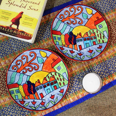 Exotic Panorama Hand Painted Ceramic Quarter Plates Set Of 2 - Multicolor | Small Side Plates For Dinner & Snacks - 7 Inch, 2 Pieces, Microwave Safe