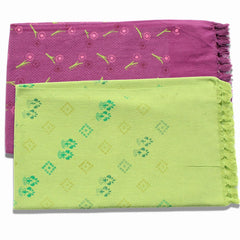 100% Printed Thin Towel 700 Gsm | Quick Dry & High Absorbent Thorthu Bath Cotton Towels (Purple & Green) - Set Of 2