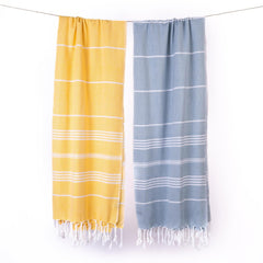 Haber Premium Basic Large Size 100% Cotton Towel 600 Gsm | Soft, Absorbent & Comfortable Quick Dry Bath Towels - Yellow & Sea Glass (2 Pcs)