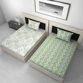 Combo 2 Single Bedsheet With 2 Pillow Cover - 57 X 87 Inches, Multicolor | 144 Thread Count Lightweight, Soft, Skin Friendly - Everyday Use Cotton Bedsheet