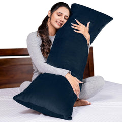 Microfiber Body Side Pillow For Sleeping For Pregnancy, Navy Blue - 53 X16 Inch | Long Cuddle Pillow For Hugging, Relaxing, Washable, Premium Velvet Outer Cover With Zip, Adjustable Pillow