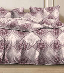 Double Bed King Size Bedsheet With 2 Pillow Cover - 72 X 72 Inches, Mauve | Cotton Elastic Fitted Printed Bedsheet | Ideal For Home Decor, Hotel, Guest House